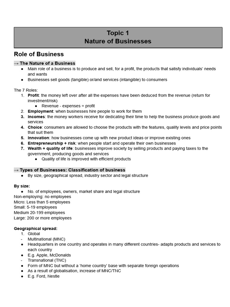Year 11 Nature of Business Notes | PDF | Liquidation | Franchising