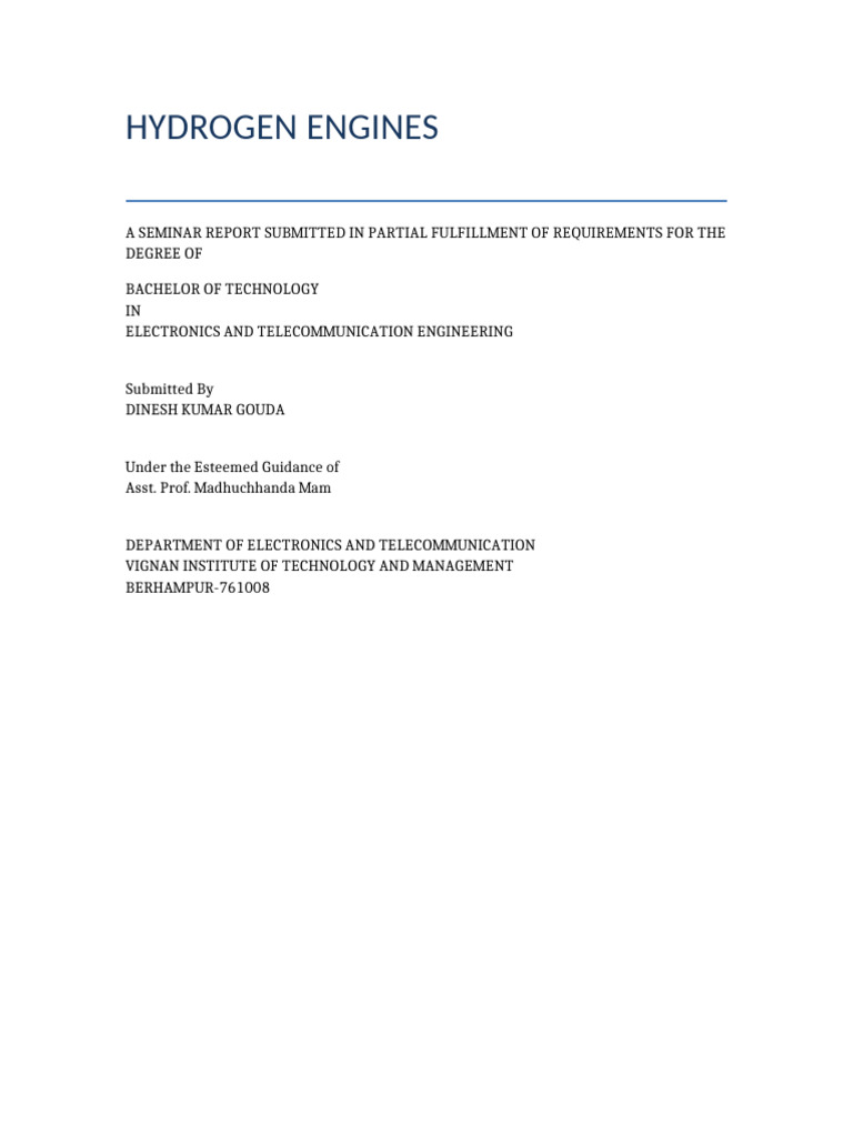 Hydrogen Engines: Future of Clean Energy | PDF | Engines | Hydrogen