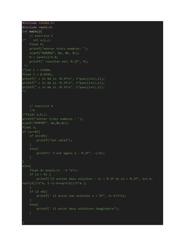 Exemples de code C pour exercices variés | PDF