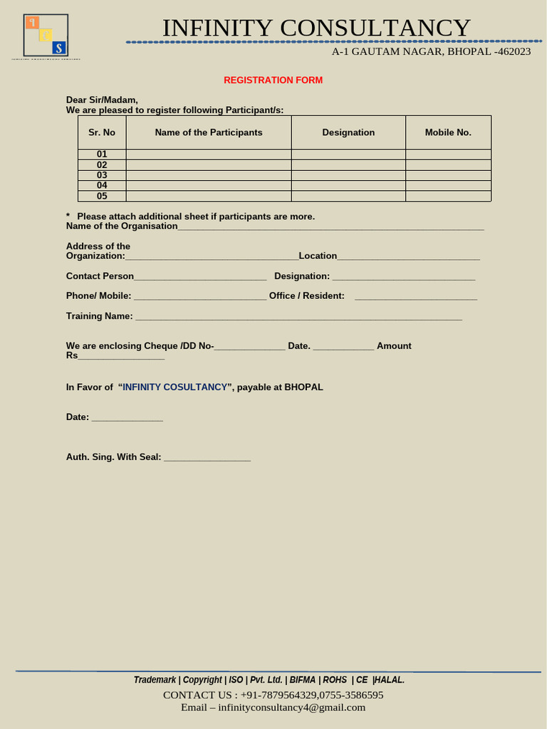 Registration Form for Infinity Consultancy | PDF