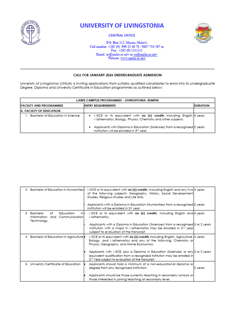 UNILIA January 2026 Undergraduate Admissions | PDF | Bachelor's Degree ...