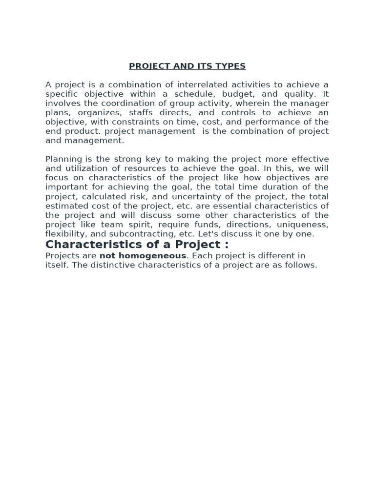 Types and Characteristics of Projects | PDF | Project Management ...