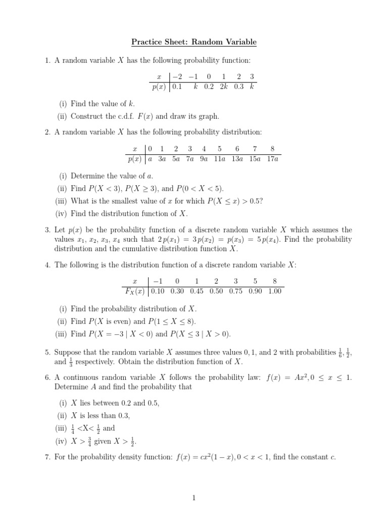 Random Variable Probability Functions Guide | PDF | Probability ...