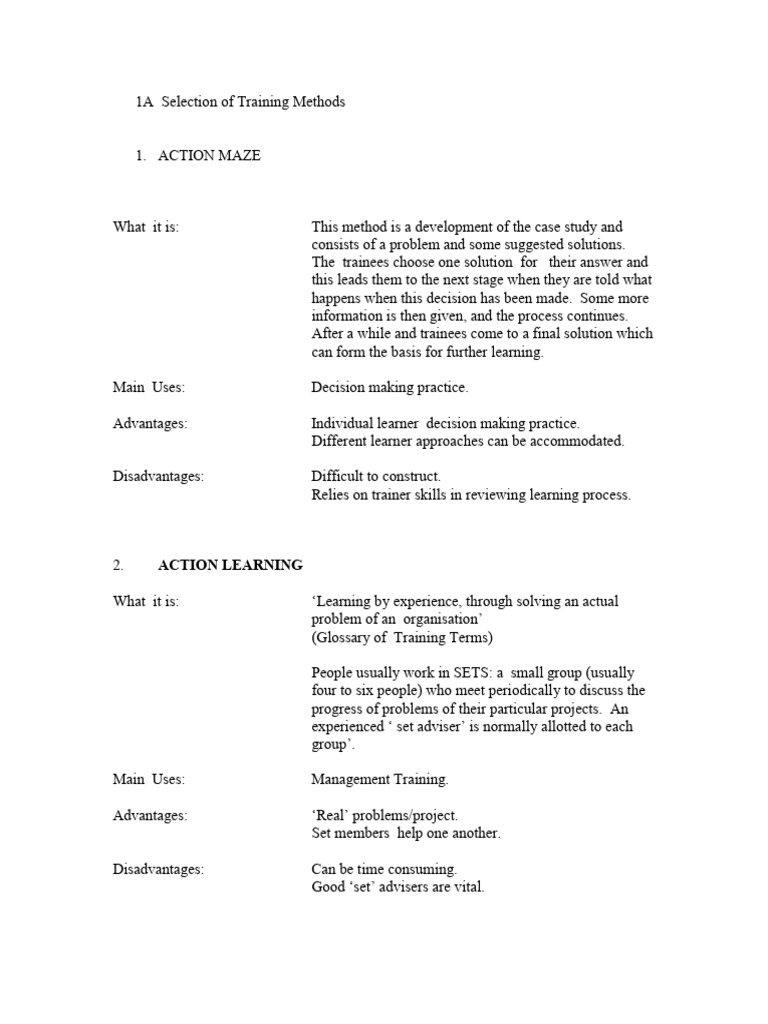 A Selection of Training Methods PDF | PDF | Learning | Mentorship