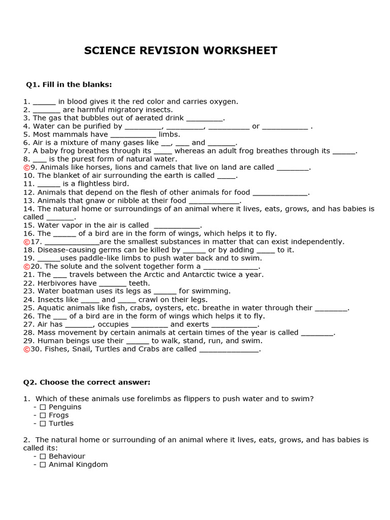 Science Revision Worksheet for Students | PDF | Atmosphere Of Earth ...