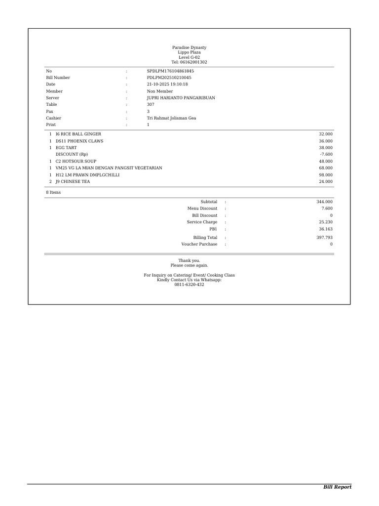 Preview Bill Report BSASALES1 17612683914718 | PDF | Cuisine | Foods