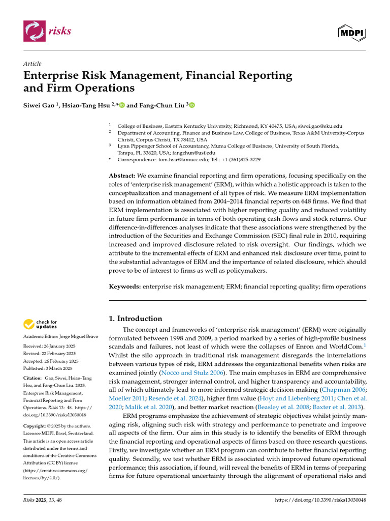 ERM Impact on Financial Reporting Quality | PDF | Risk | U.S ...