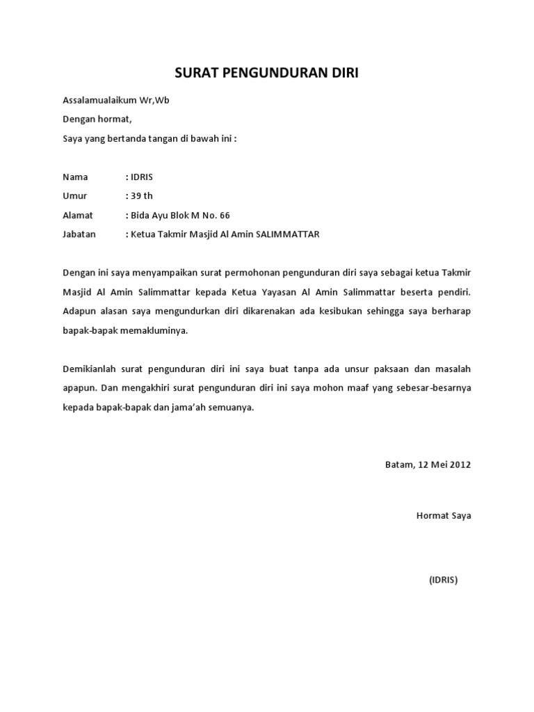 Surat Pengunduran Diri