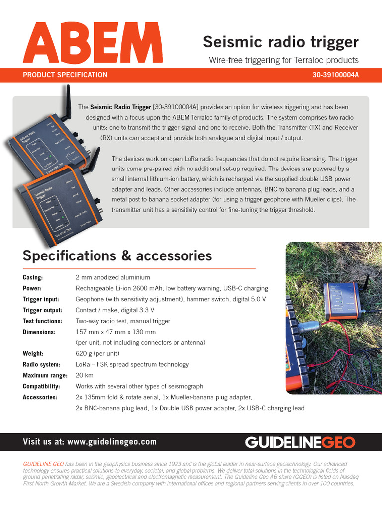 Product Specification ABEM Seismic Radio Trigger | PDF | Radio ...