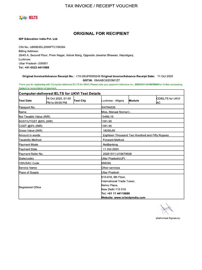 Receipt IELTS | PDF