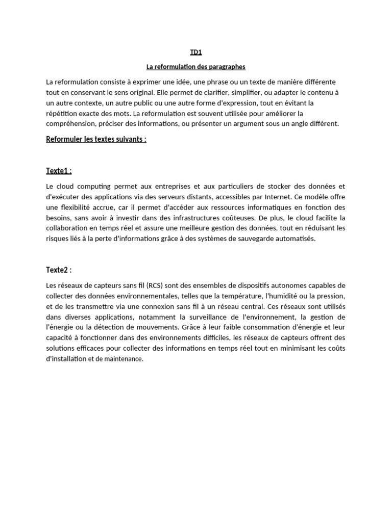 Techniques de reformulation de textes | PDF