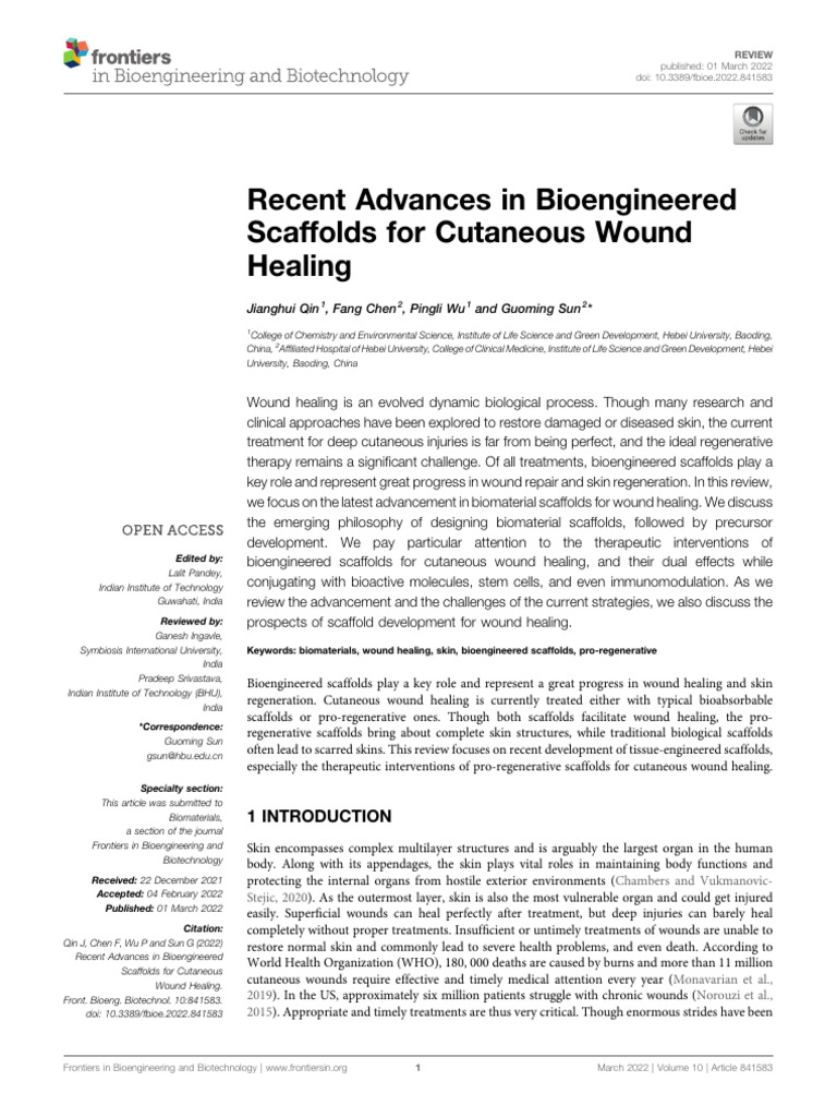 Recent Advances in Bioengineered Scaffolds For Cutaneous Wound Healing ...