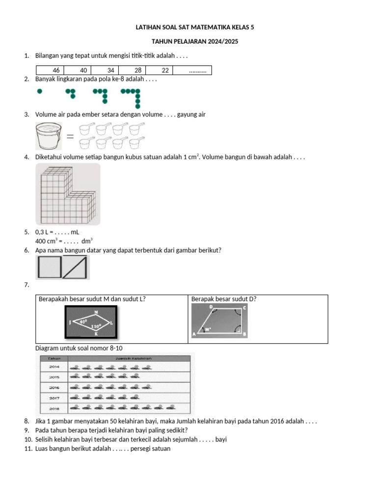 Soal Matematika Kelas 5 SAT 2024/2025 | PDF