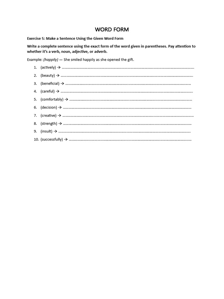 Word Form - Exercise 5 | PDF