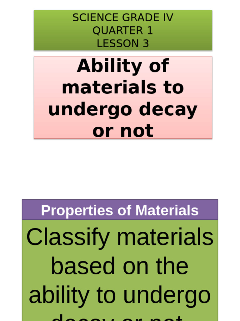 Decay and Material Classification Guide | PDF | Decomposition | Soil