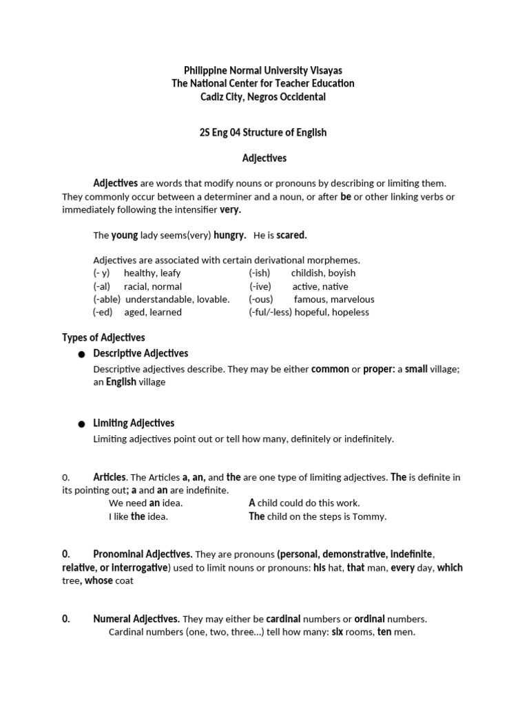 Understanding Adjectives in English | PDF | Adjective | Pronoun