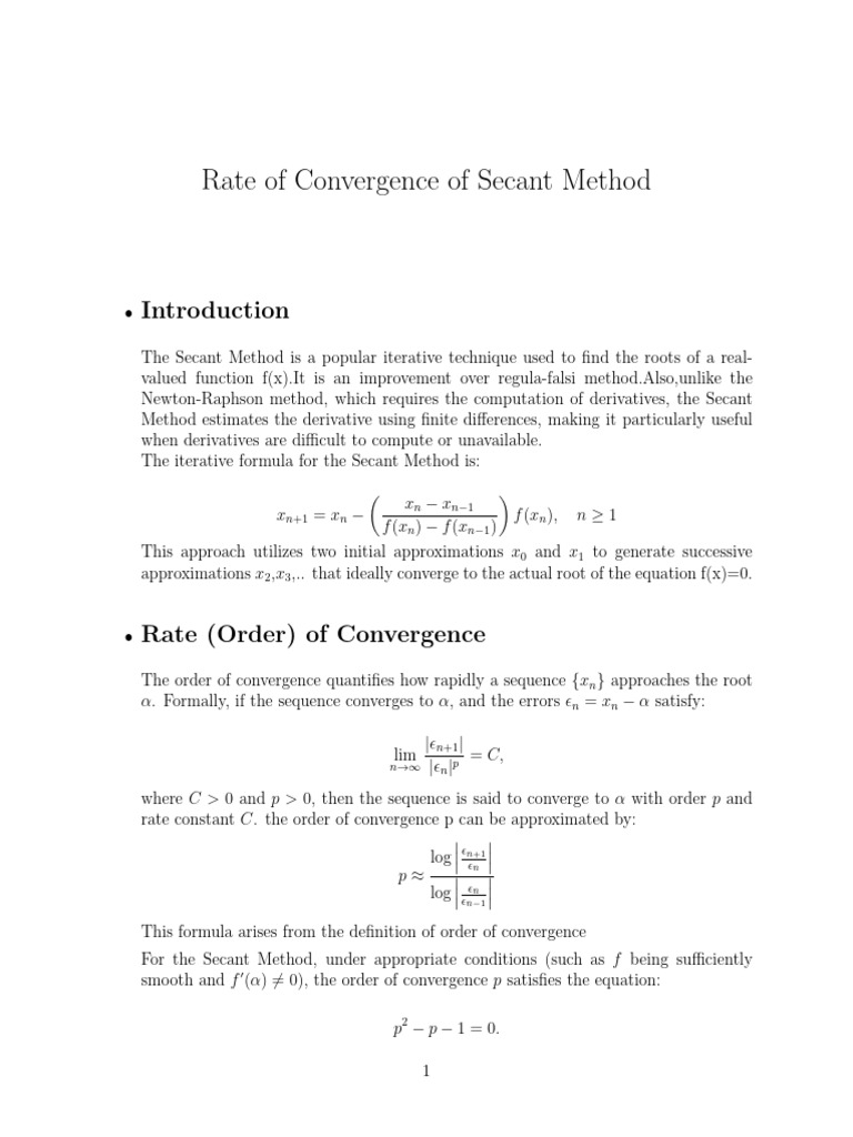 Secant Method Convergence Rate Explained | PDF | Limit (Mathematics ...