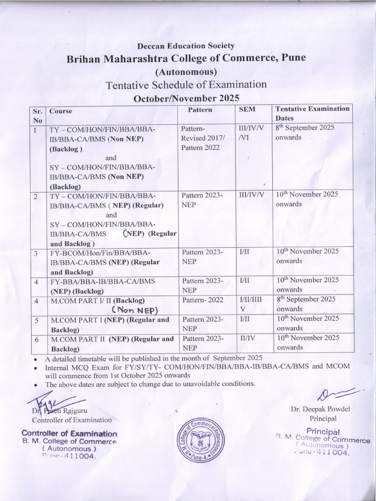 TY BBA CA Exam Schedule 2025 | PDF