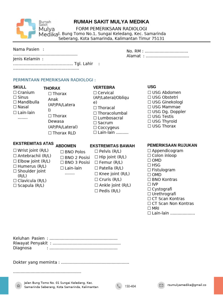 Formulir Pemeriksaan Radiologi RS Mulya Medika | PDF