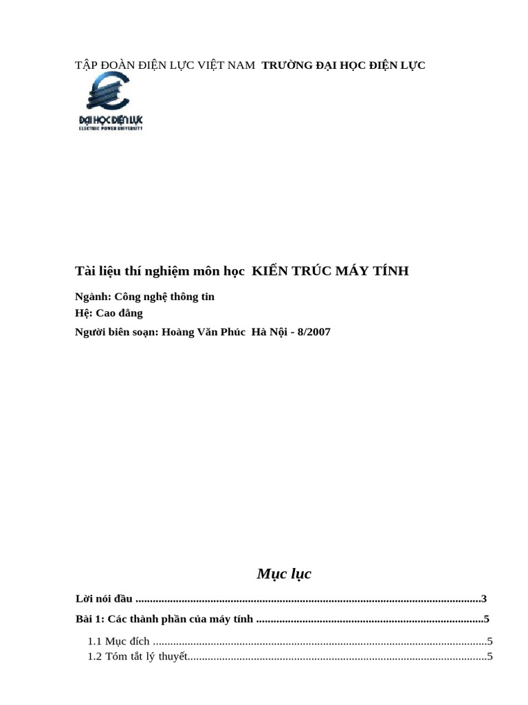 Tai Lieu Thi Nghiem Mon Hoc KTMT | PDF