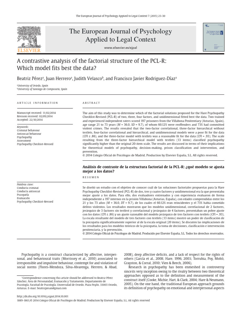 PCL-R Factorial Structure Analysis | PDF | Psychopathy | Offender Profiling