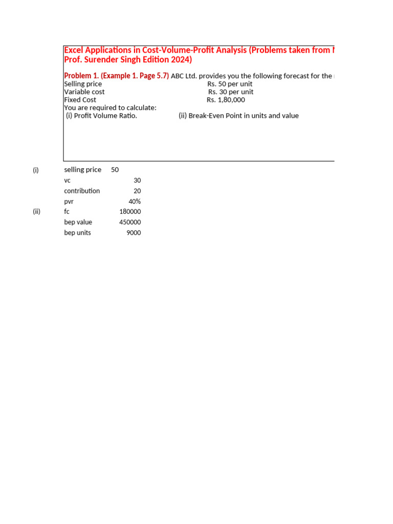 Cost-Volume-Profit Analysis Examples | PDF | Management Accounting ...