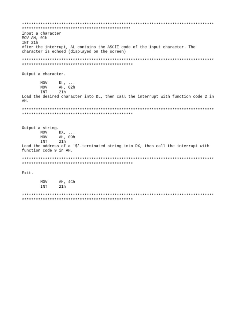 DOS Interrupt 21h Function Guide | PDF