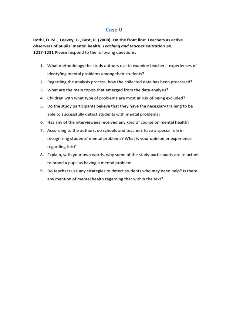 Case 0 Questions | PDF