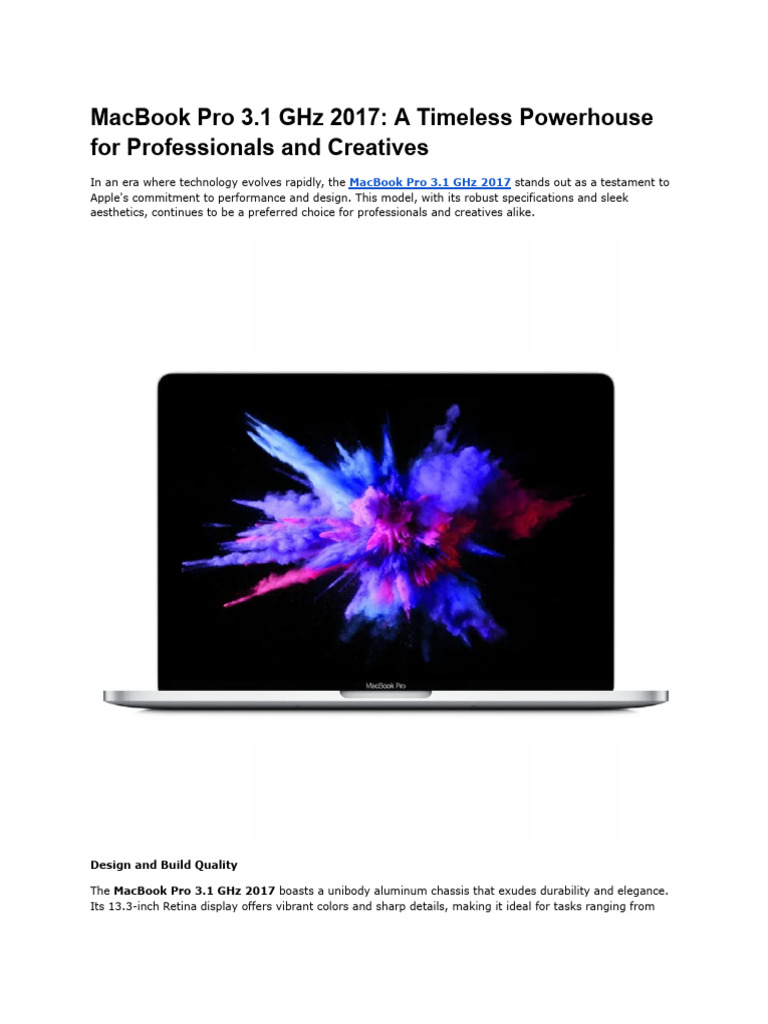 MacBook Pro 3.1 GHZ 2017 - A Timeless Powerhouse For Professionals and ...