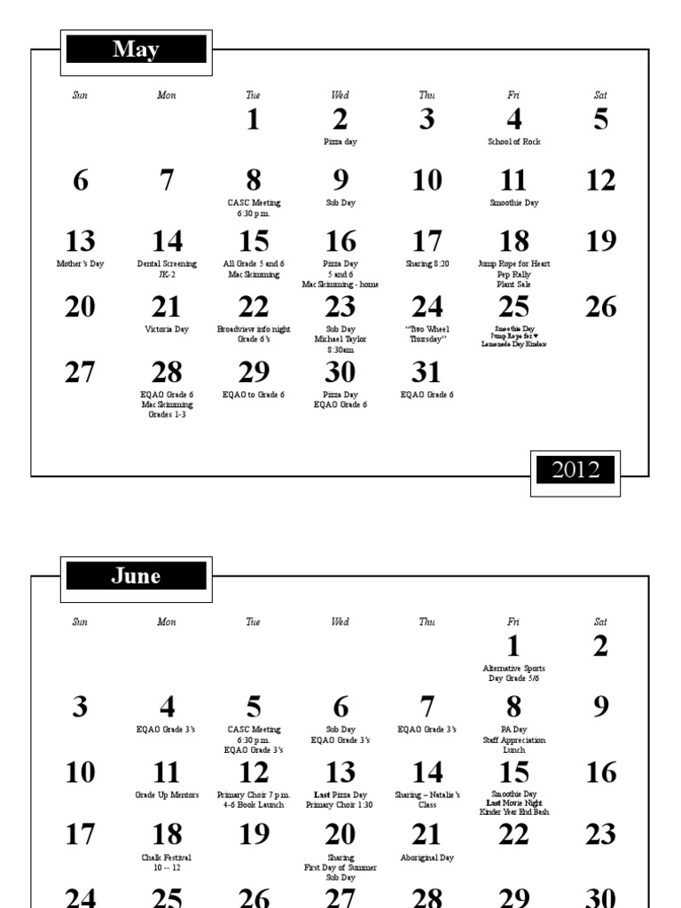 2012 May June Calendar | PDF