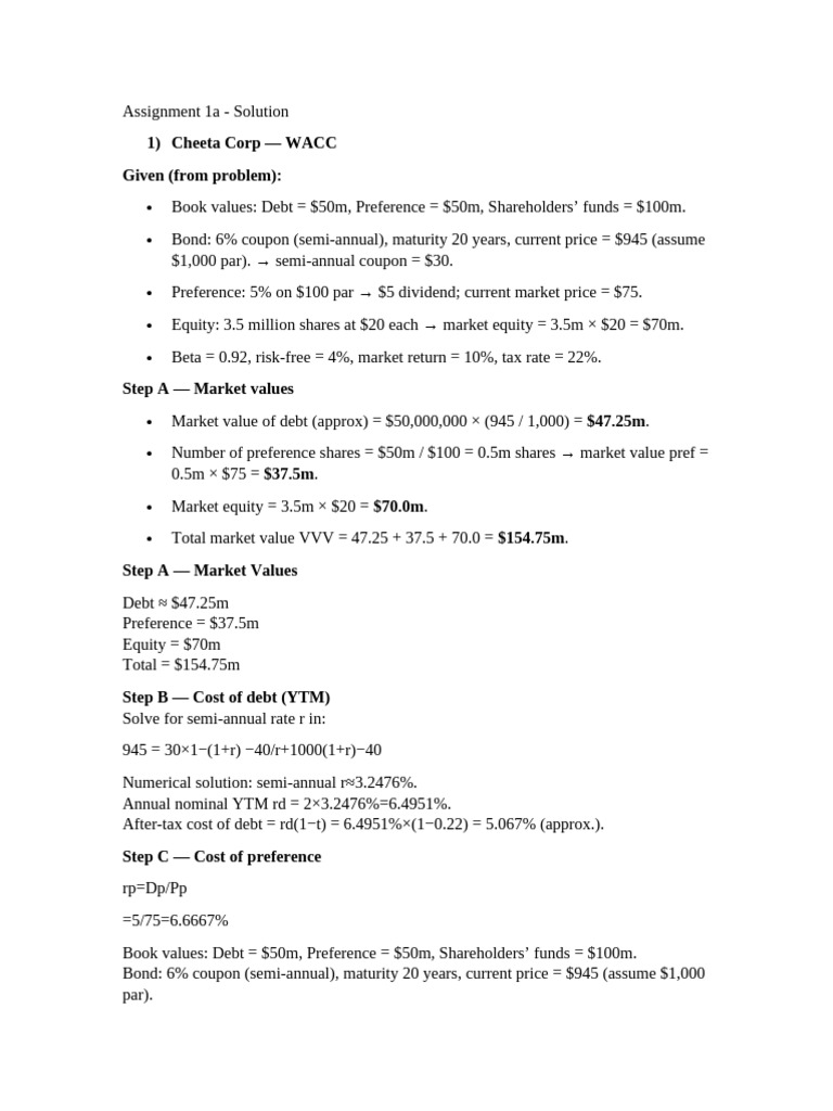 Cheeta Corp WACC Calculation and Analysis | PDF | Price–Earnings Ratio ...