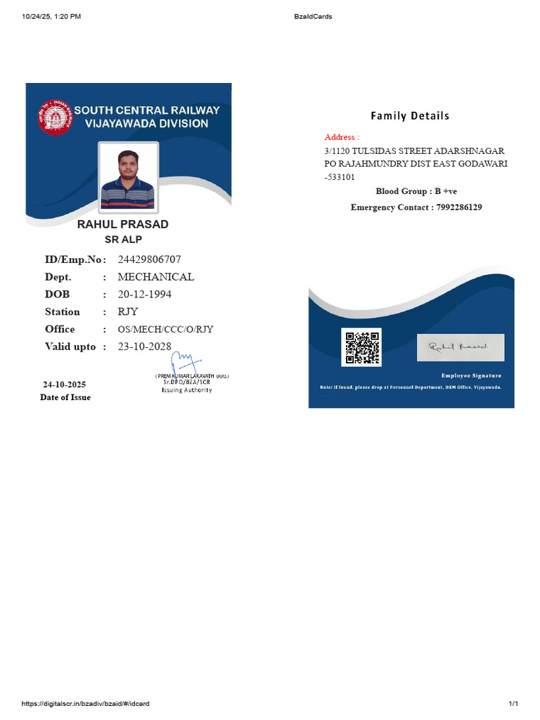 BZAID ID Card Details for Rahul Prasad | PDF
