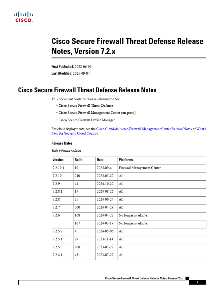 Threat Defense Release Notes 72 | PDF | Firewall (Computing) | Computer ...
