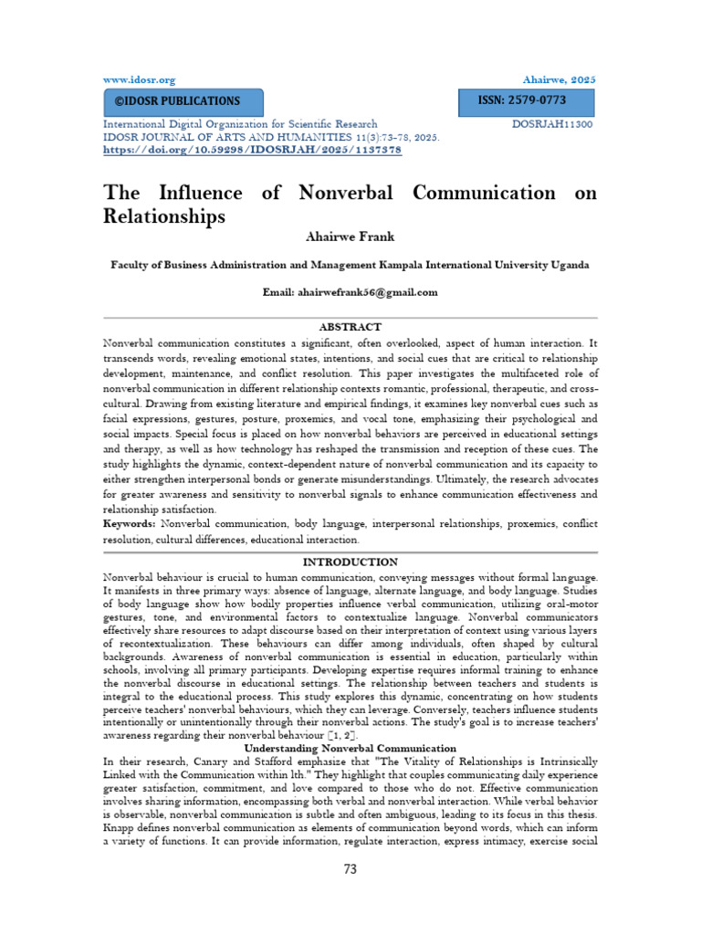 Nonverbal Communication's Impact on Relationships | PDF | Nonverbal ...