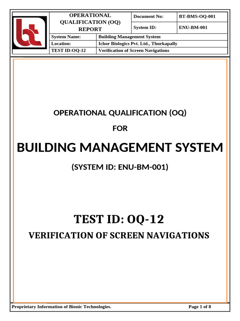 Building Management System OQ Report | PDF | Verification And ...