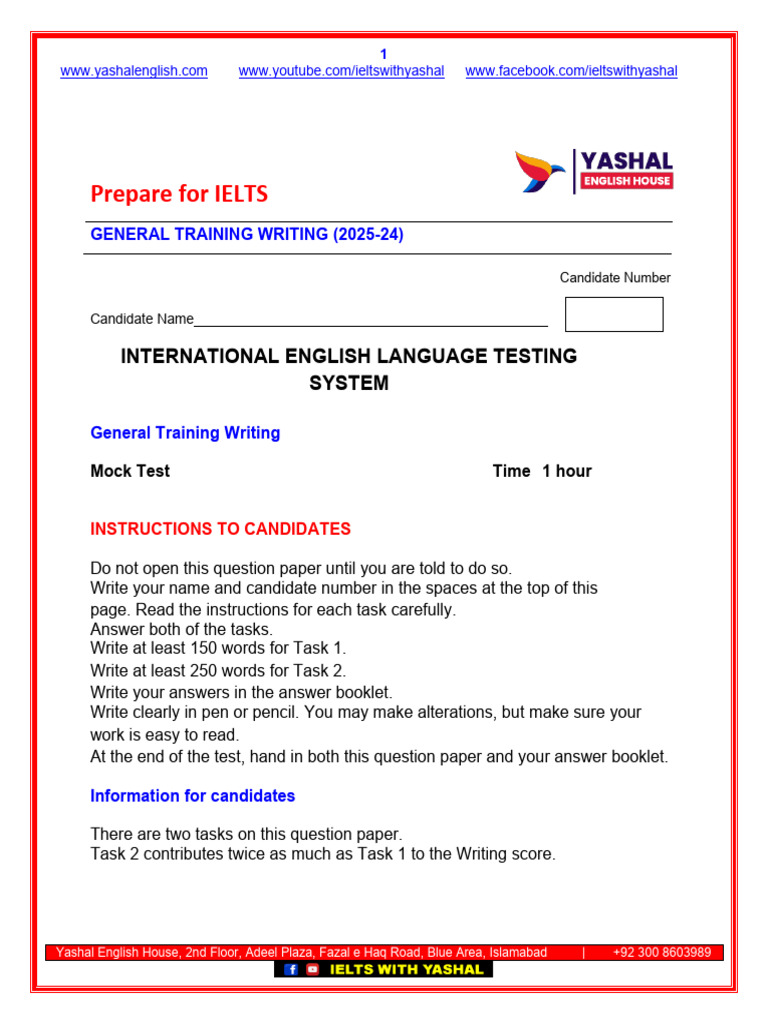 IELTS General Training Writing Mock Test | PDF