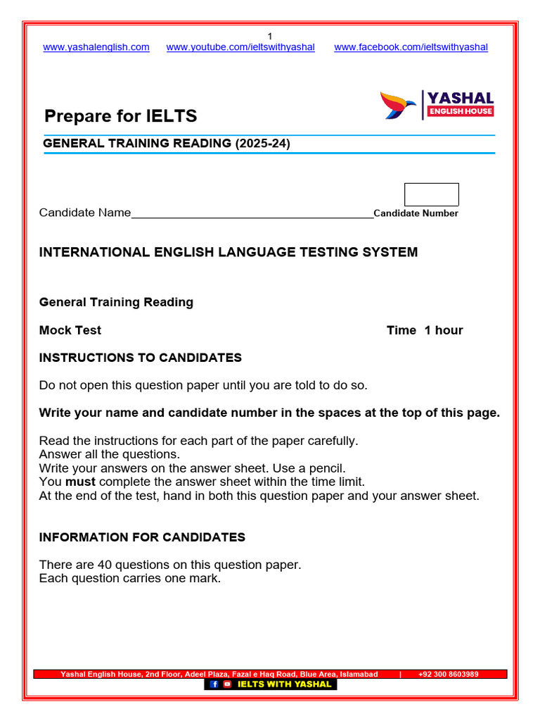 IELTS General Training Reading Mock Test | PDF