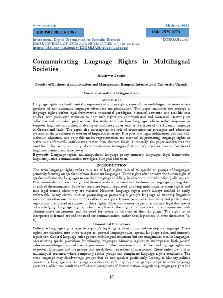 Language Rights in Multilingual Societies | PDF | Multilingualism ...