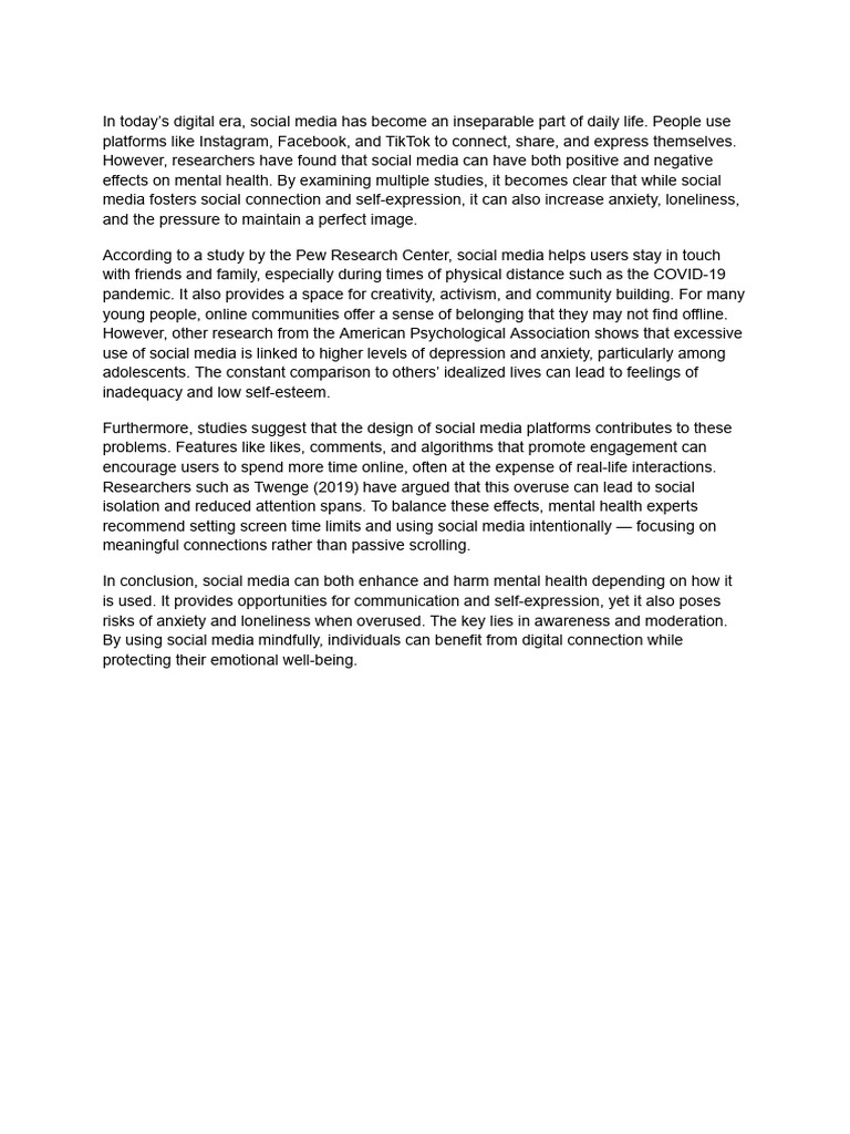 Social Media's Dual Impact on Mental Health | PDF