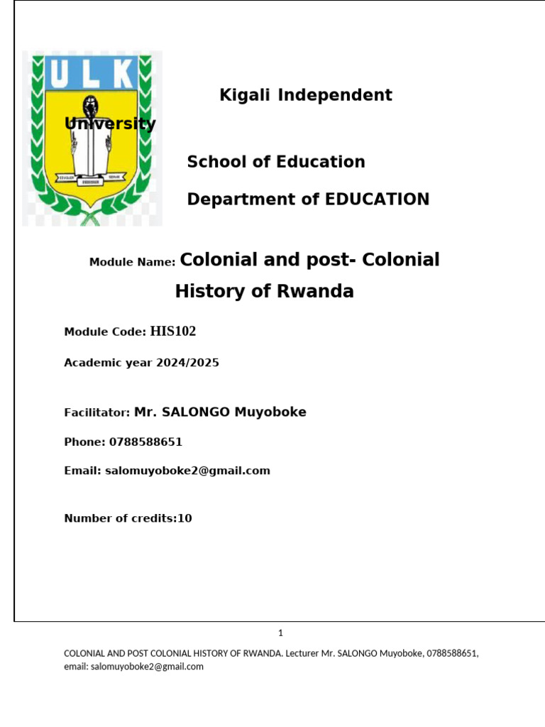 Colonial and Post-Colonial Rwanda History | PDF