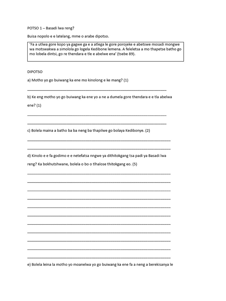 Basadi Lwa Reng? Analysis and Questions | PDF