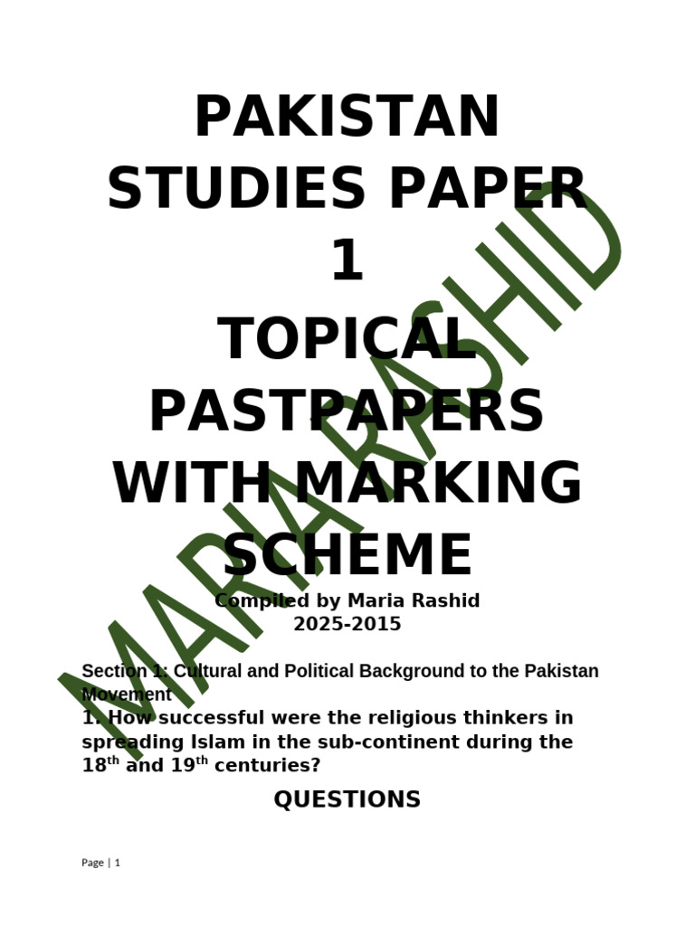 Pakistan Studies Paper 1 | PDF | Religious Faiths | Abrahamic Religions
