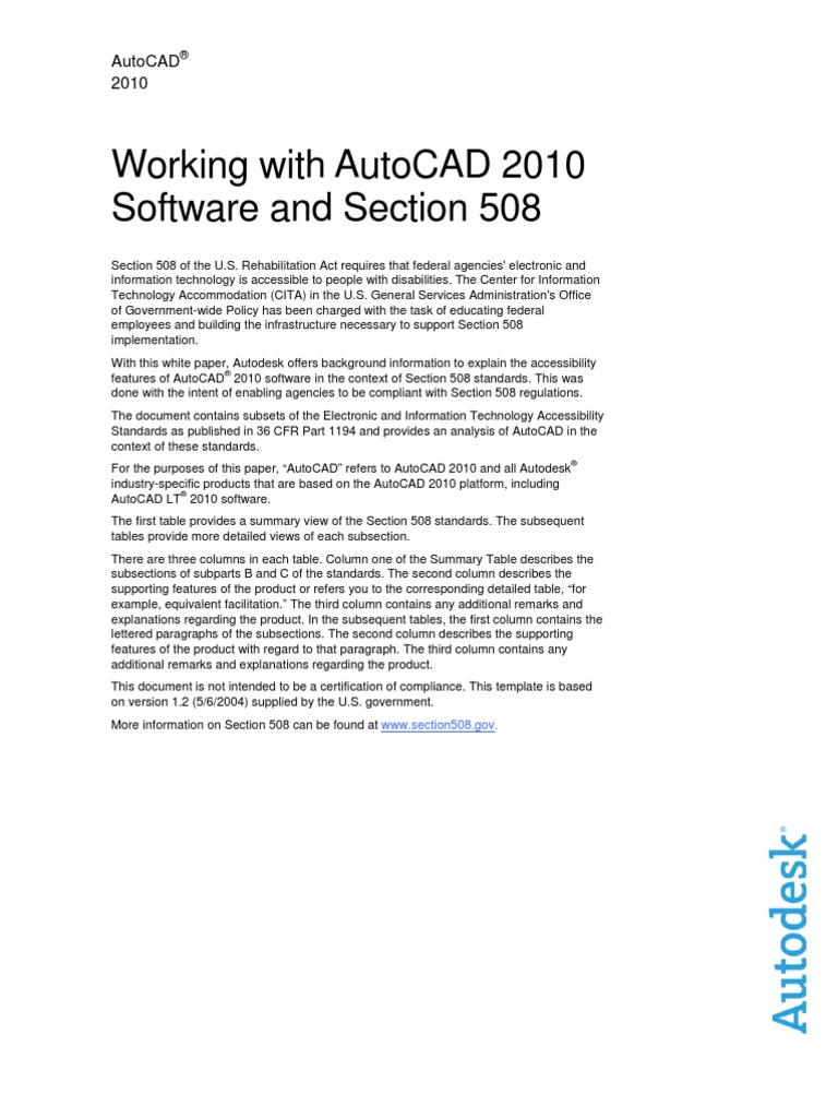 Working With Autocad 2010 Software and Section 508 | PDF | Auto Cad ...