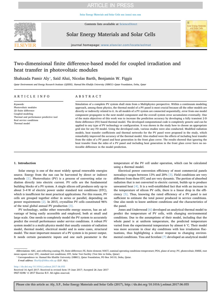 2D Thermal Model for PV Modules | PDF | Photovoltaics | Heat Transfer