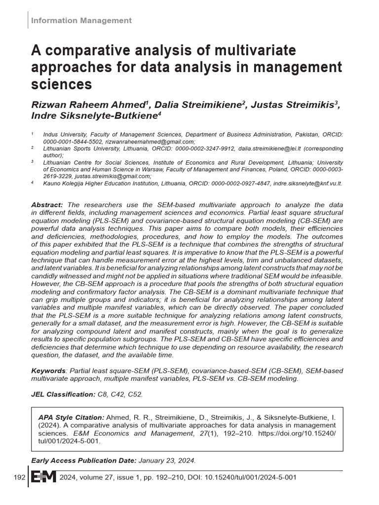 PLS-SEM vs. CB-SEM: A Comparative Study | PDF | Structural Equation ...