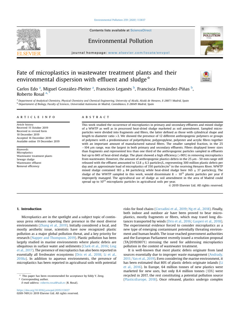 Microplastics in Wastewater Treatment Systems | PDF | Sewage Treatment ...