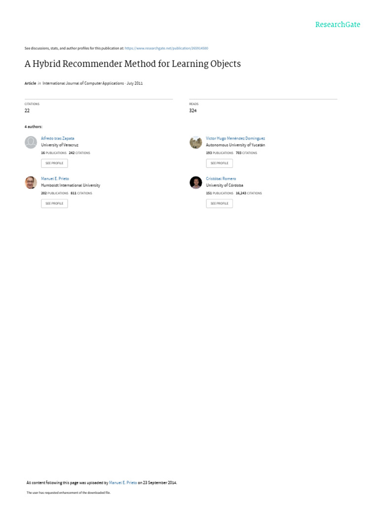 A Hybrid Recommender Method For Learning Objects | PDF | Metadata ...