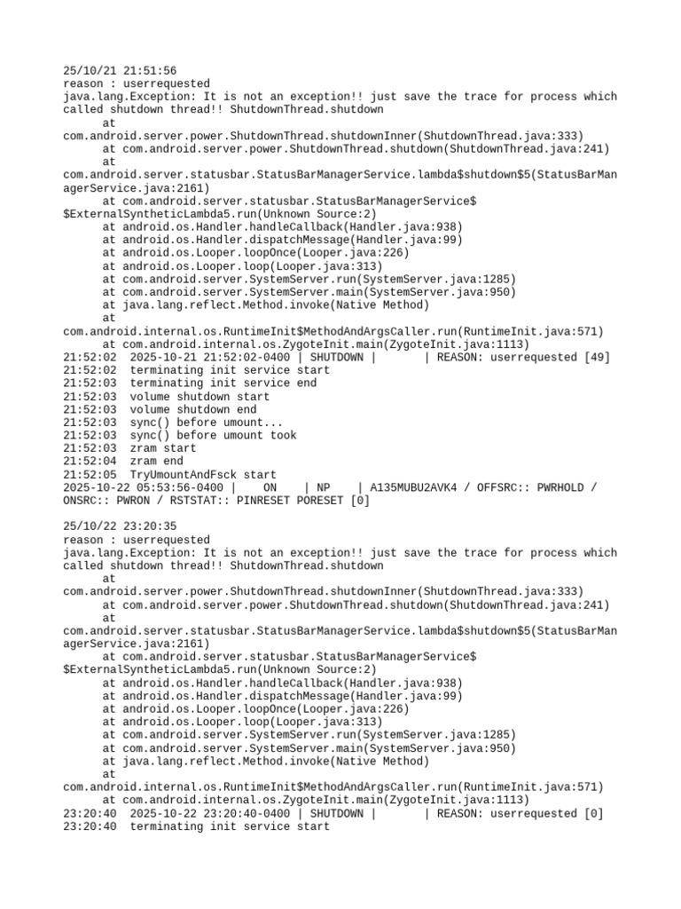 Android Shutdown Process Log Analysis | PDF
