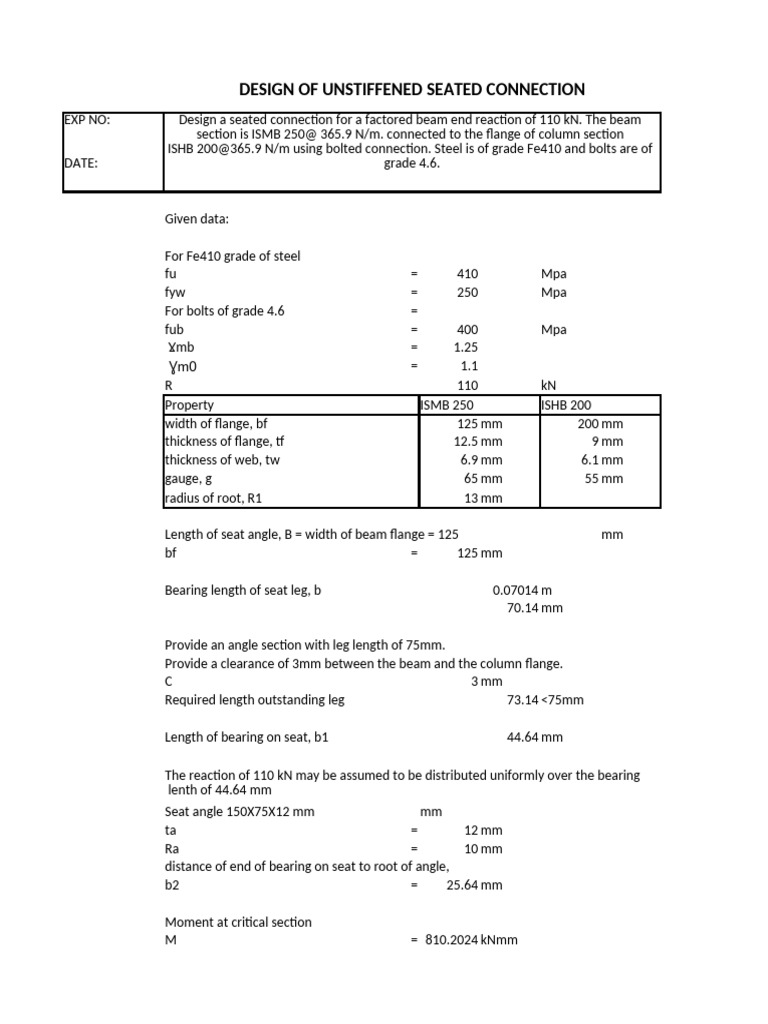 Unstiffened Connection Excel1 PDF | PDF | Mechanical Engineering ...