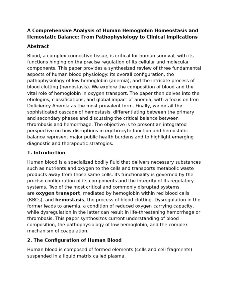 Hemoglobin and Hemostasis Analysis | PDF | Blood | White Blood Cell